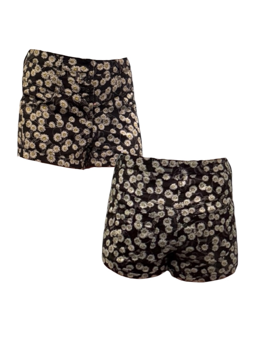 Floral Daisy Skeleton High-Waist Shorts - Black
